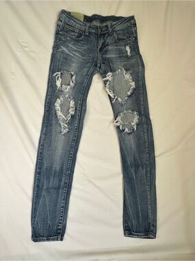 Y2K Machine Women's Ripped Skinny Jeans - Blue Wash